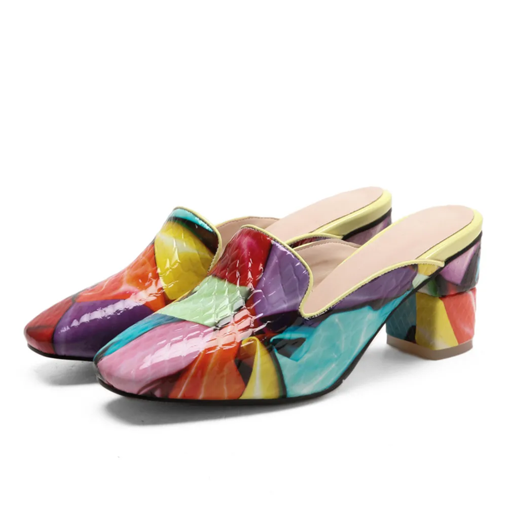 ASUMER fashion colours square toe shallow casual women mules shoes square heel women slippers genuine leather shoes