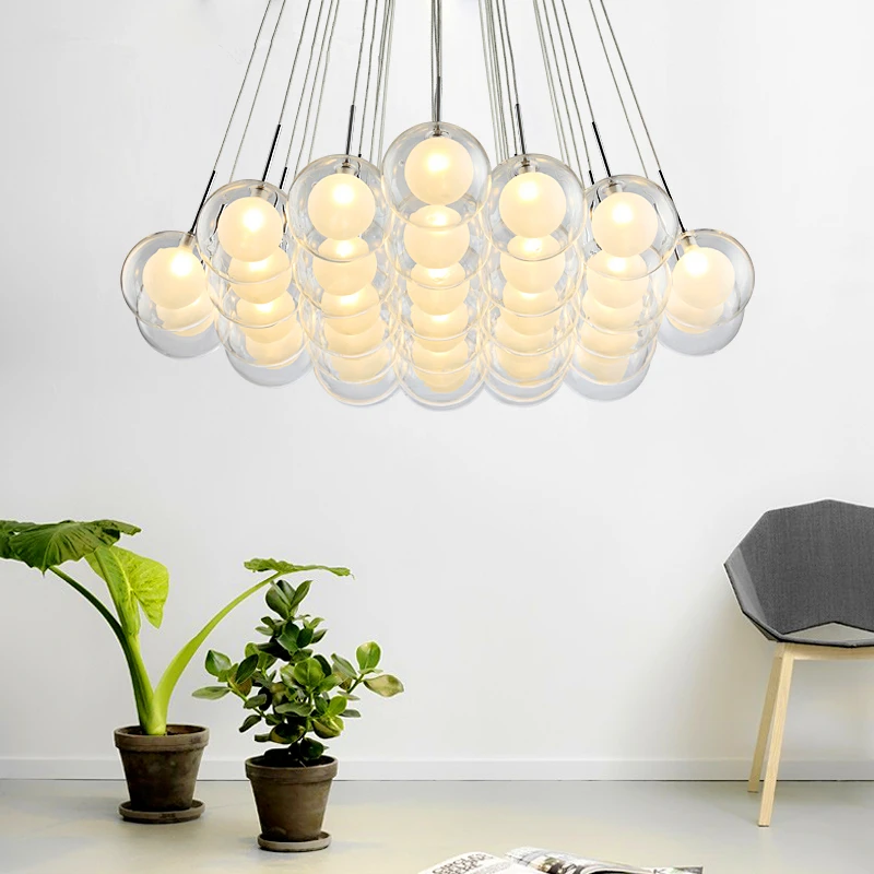 Modern LED Ceiling Chandelier Living Dining Room Children\'s Bedroom Loft Pendant Light Fixtures Glass Ball Bubbles Hanghing Lamp