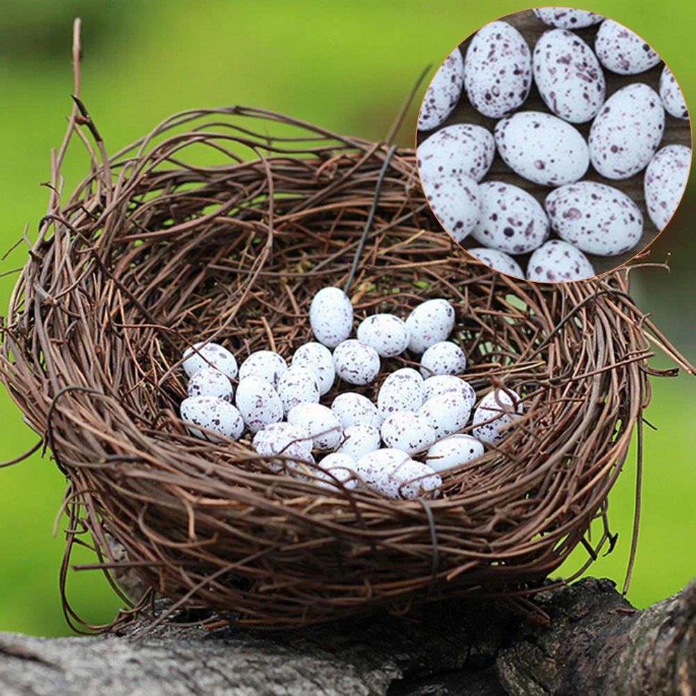 6 Pcs Small Eggs 1 Nest Fairy Garden Miniature Figurine Toys Crafts DIY Accessories Artificial Birds Nest Simulation Eggs