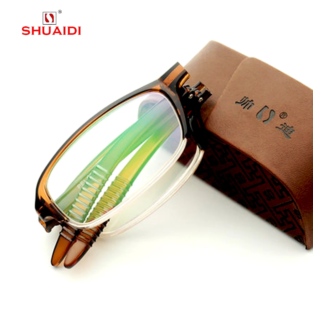 = SHUAI DI = Ultra-Light Tr90 Reading Glasses Men Women Non-Slip Portable Fold Half-Rim Brown  Spectacles +0.5 +0.75 +1 To +6