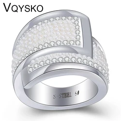 316L Stainless steel Creative Beads Women Wedding Rings With Pearls Fashion Jewelry ring Accessories for Women