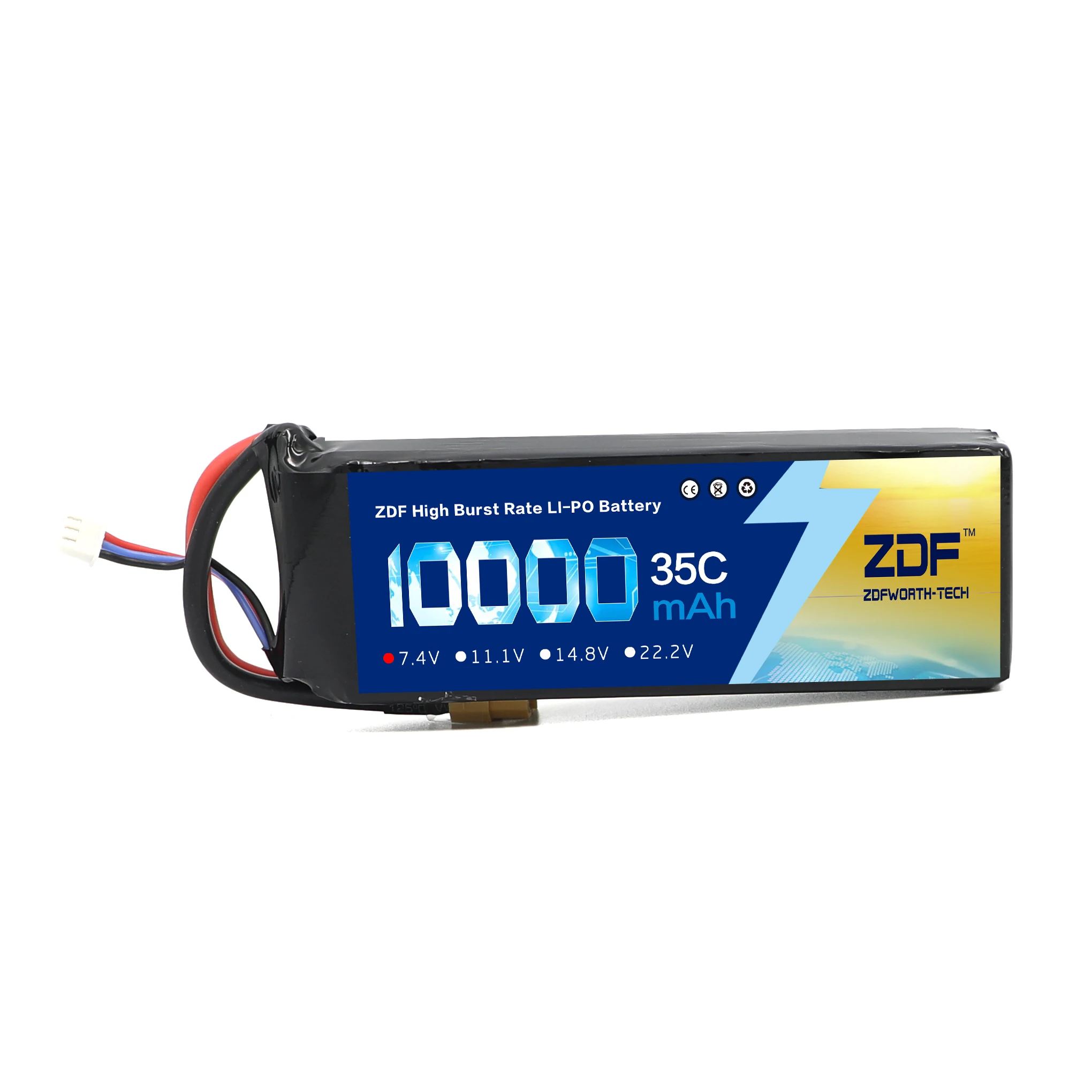 ZDF RC Lipo Battery 4S 14.8V 10000mah (2x7.4v 10000mah + adpter Y plug) 35C Max 70C For Rc racing Airplane Traxxas Car RC Truck