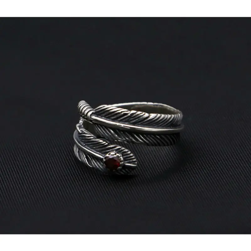 

100% Pure 925 Sterling Silver Jewelry Feathers Jewelry Opening Ring For Unisex Birthday Gift 156