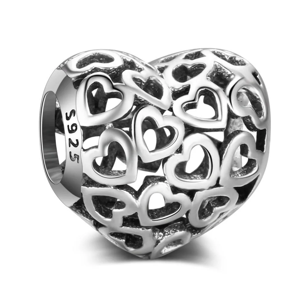 Authentic 925 Sterling Silver Beads Hollow Love Heart Bead For Original Pandora Charm Bracelets & Bangles Jewelry