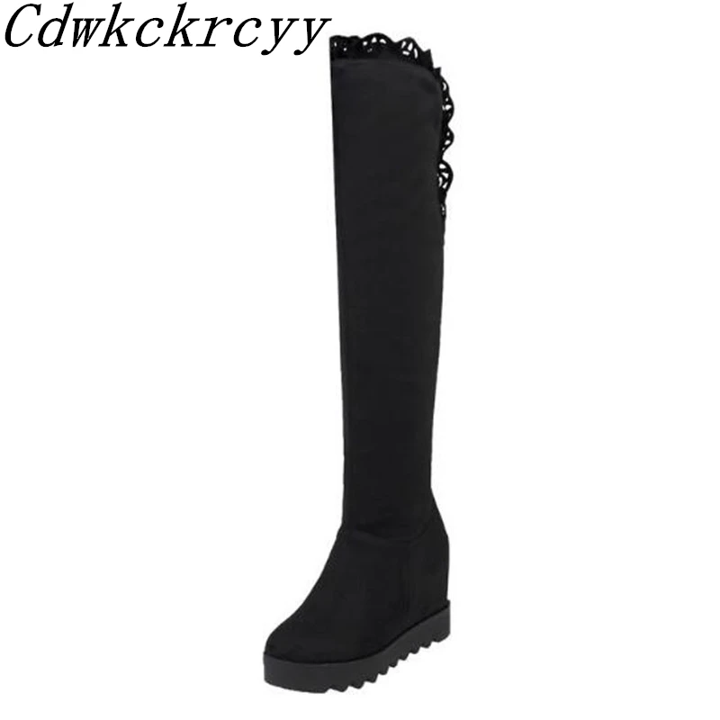 Women Boots winter New style fashion Thick bottom Internal increase lace Over the knee Boots Thin and thin Keep warm High Boots