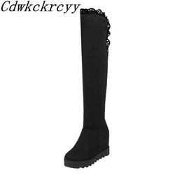 Women Boots winter New style fashion Thick bottom Internal increase lace Over the knee Boots Thin and thin Keep warm High Boots