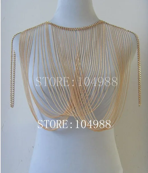 New arrival! gold colour metal Body Chains jewelry multilayer tassel choker necklace Exaggerated bib jewel