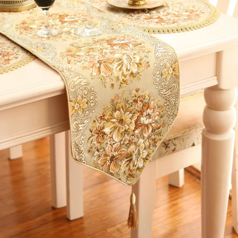 European style table runner luxurious camino de mesa gold silk embroidery cloth runner dining room table flag chemin de table