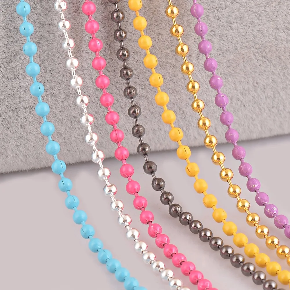 

20pcs Beaded Multi Colors Beaded Ball Chains Dog Tags Ball Necklace Different Length