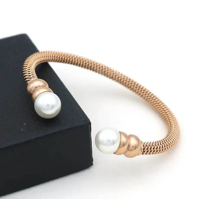 Cute Bear Brand Stainless Steel Mesh Surface Imitation Pearls Bracelets & Bangles Women Luxury Cuff Bracelet Fashion Jewelry