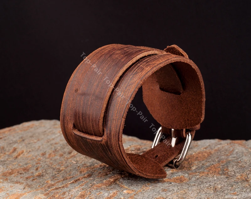 G419 Brown Cool Vintage Genuine Leather Bangle Wrap Bracelet Wristband Wide Cuff New