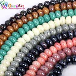 OlingArt 14x9mm 12Pcs Mix Color Big Hole Electroplating Ceramics Charm Beads For DIY European Bracelet Necklaces Jewelry making