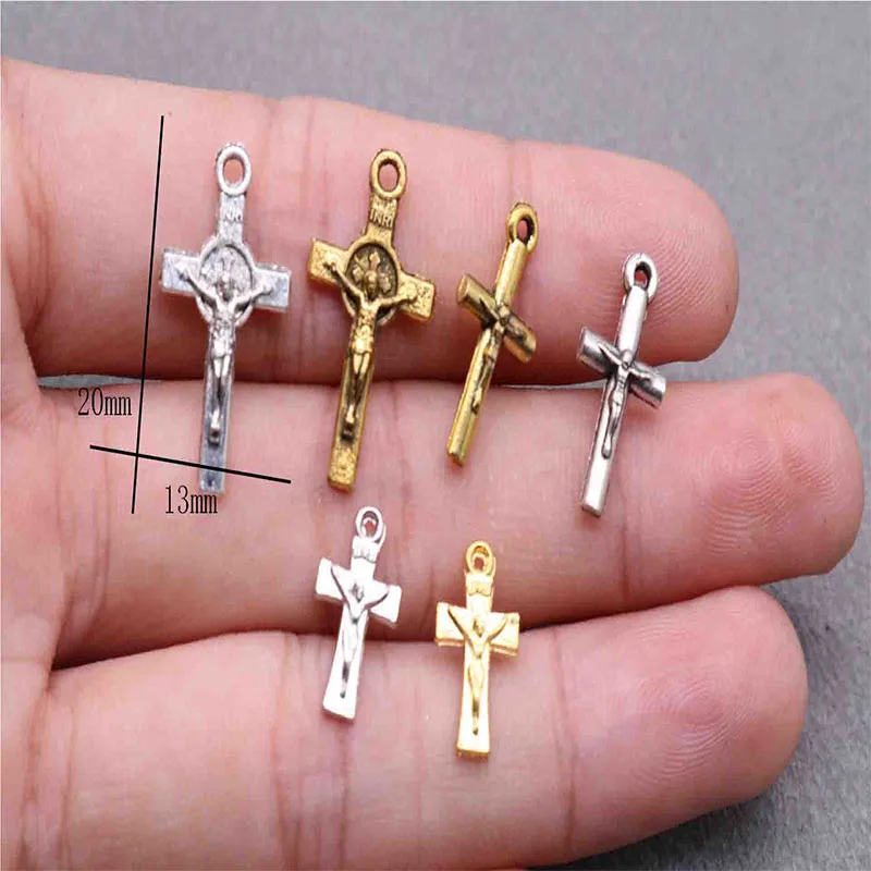 Catholic Mini Trumpet Jesus Cross Handmade Beaded Bracelet Cross Small Medal 200 pieces. Handmade beaded cross medal