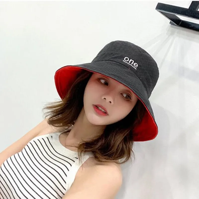 Embroidery Fisherman Hat Female Summer Sunscreen Sun Shade Korean Version Double-sided Cotton Hemp Hats Women Bucket Cap H255