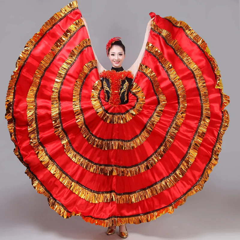 Red Spanish Large Swing Dress Opening Dance Full-skirt Flamengo Spanish Stage Dance Female Costume Chorus Performance Dress H558