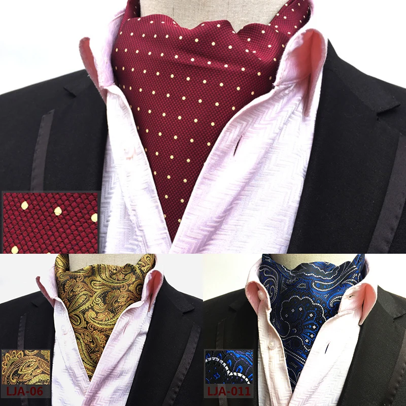 Ricnais New Quality Men\'s Ascot Neck tie Vintage Paisley Floral Jacquard Silk Necktie Cravat Tie Scrunch Self British style