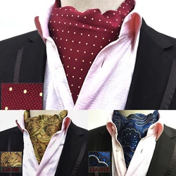 Ricnais New Quality Men's Ascot Neck tie Vintage Paisley Floral Jacquard Silk Necktie Cravat Tie Scrunch Self British style