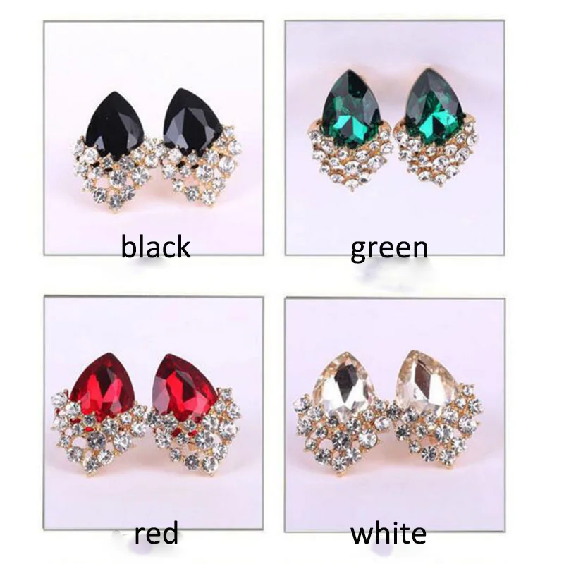 14 Colors Choose Austria Crystal Rhinestone Water Drop Shape Clip on Earrings Without Piercing Charm Bridal Ear Buckle Earrings