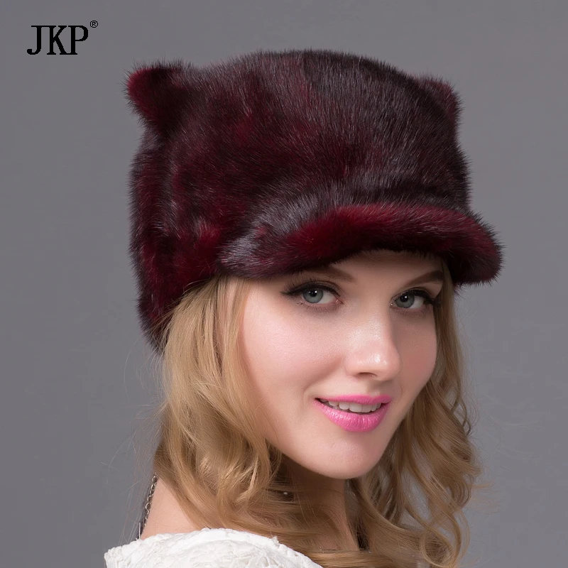 

Women Fur Hat Winter Real Orecchiette Mink Tail and Wine Red Mink Fur Hats New Fashion Mink Fur Cap High Quality Warm Hat DHY-61