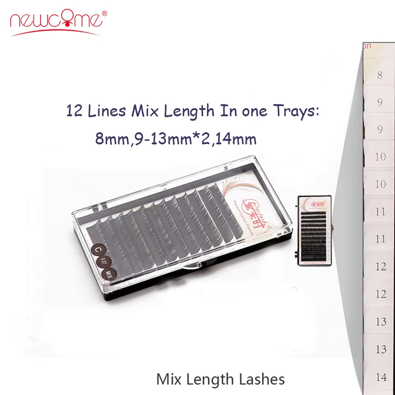 NEWCOME Mix length in One Tray Lash Individual Lash Silk Korea Volume Natural False Eyelash Extension 100% Handmade Eye Lashes