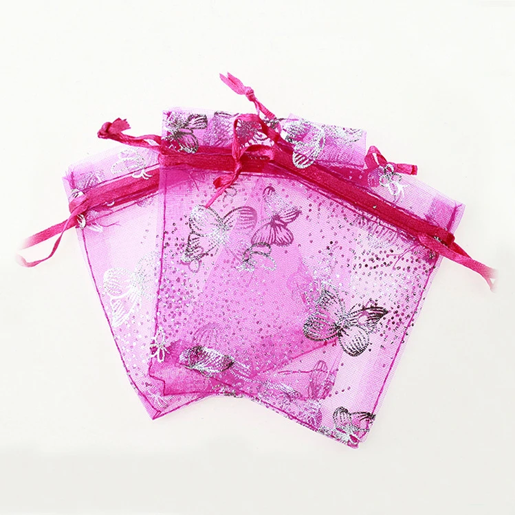 7*9cm 50pcs Rose Gilt Butterfly Gift Bags For Jewelry/wedding/christmas/birthday Yarn Bag With Handles Packaging Organza Bags