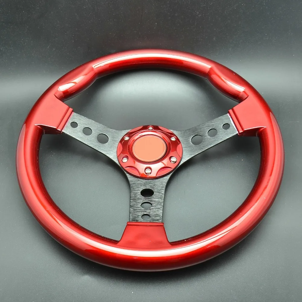 Wotefusi 340mm Car Sport Racing Steering Wheel Flat ABS Alloy w/ Horn Button Red New[QPA519]