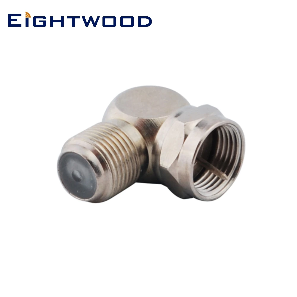 Eightwood 5PCS 50 Ohm RF Coaxial F Series Adapter F Plug Male to F Jack Female Connector Right Angle