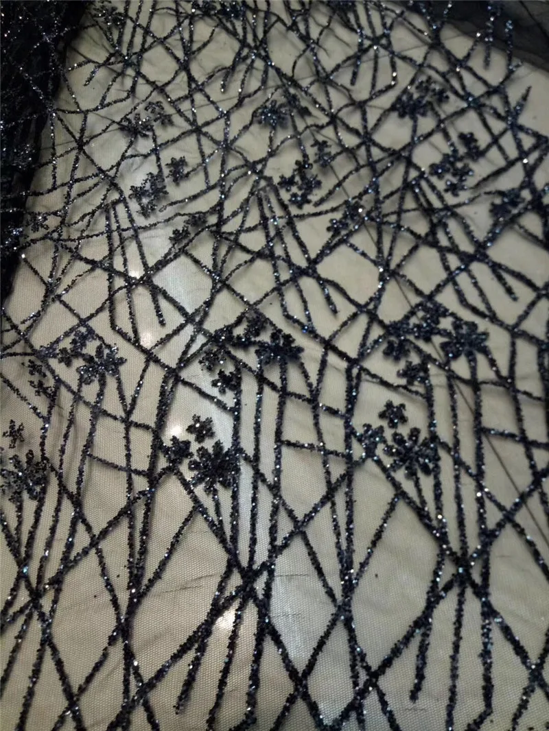 

Beautiful black color JRB-10223 Glued glitter Tulle Lace Fabric French Nigerian For Women fashion dress