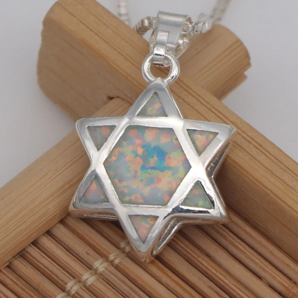 JLP-343 new blue opal six-pointed star can be worn on both sides pendant necklace lovers jewelry gifts