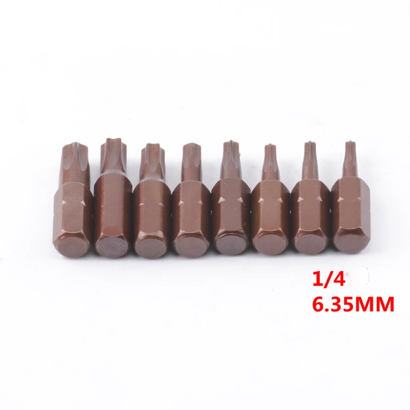 8Pcs/set 25mm long S2 Alloy Steel 1/4 Inch Hex Shank Magnetic Tip Torx Screwdriver Bits T8 T9 T10 T15 T20 T27 T30