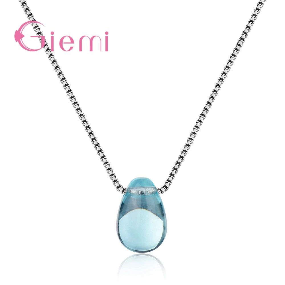 Special Design Solid 925 Sterling Silver Necklace Chain Clear Lake Blue Cubic Zircon Stone For Women Female Crystal Gift