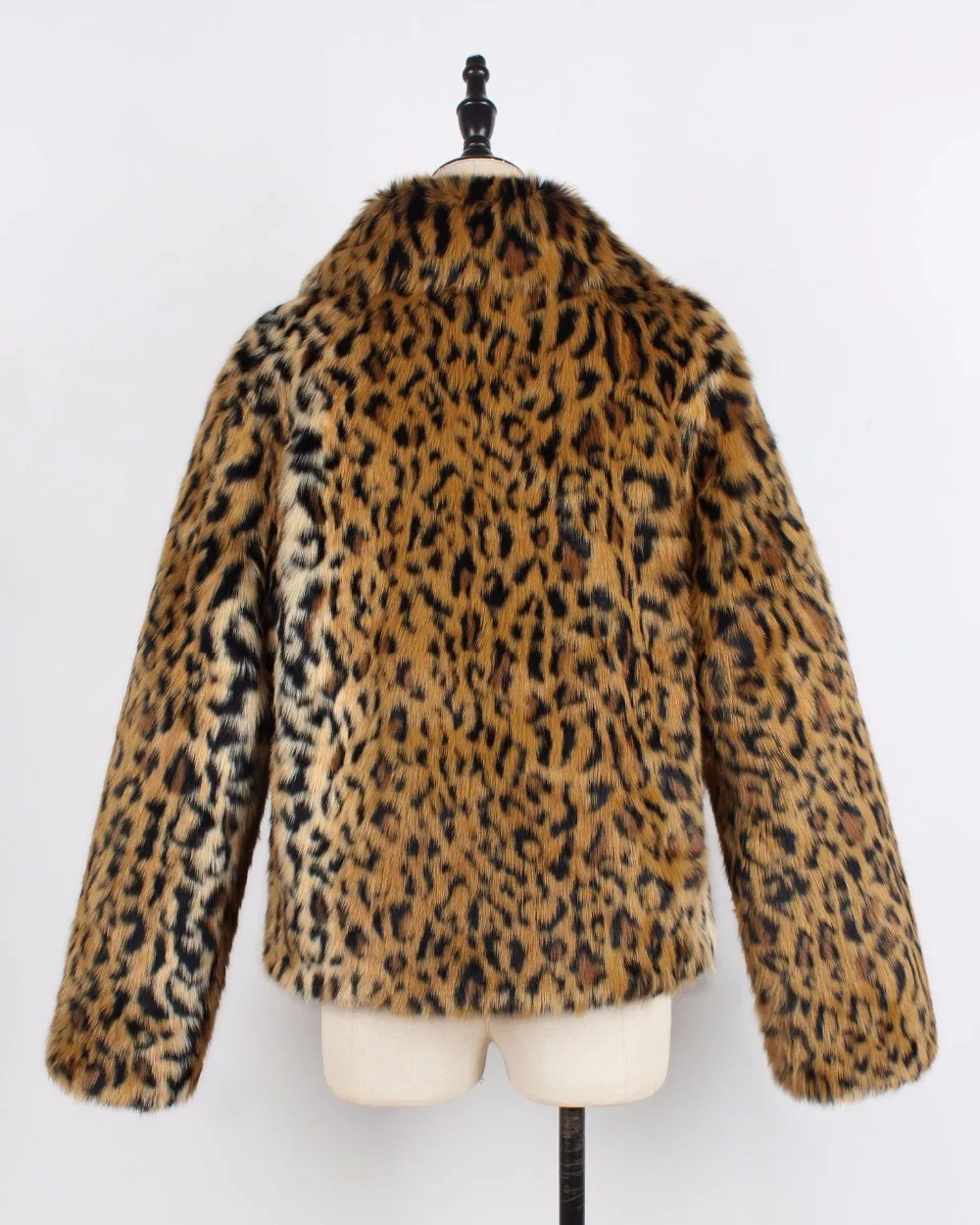 S-3XL de invierno cálido con puntadas abiertas y cuello vuelto, chaqueta de felpa ajustada para mujer, cárdigan de leopardo de piel sintética,