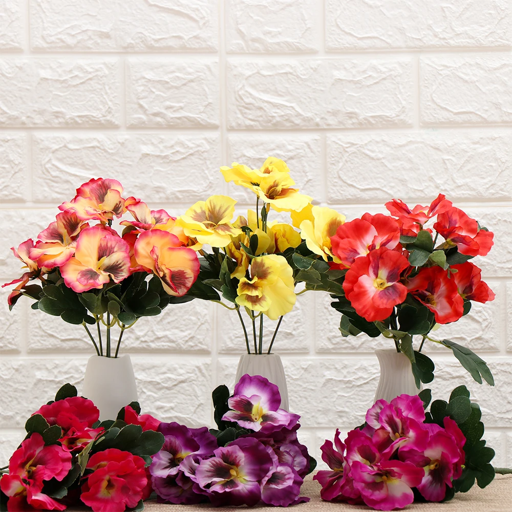 10 Head/Bunch Artificial Silk Bouquet Pansy Flower Party Home Room Simulation Plant Bunch Decoration Eternal Flowers