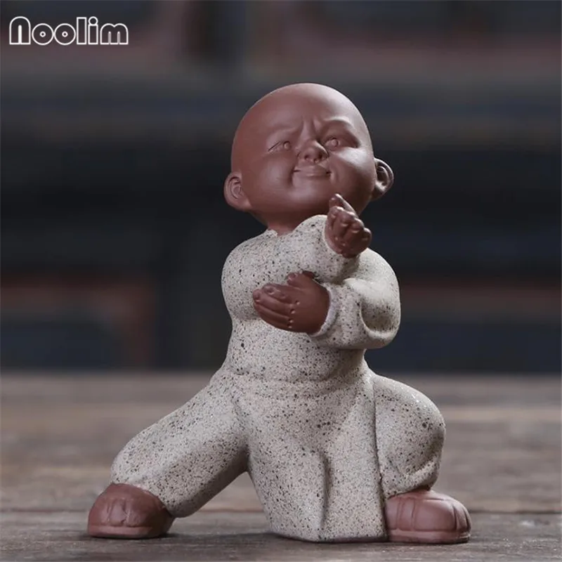 Creative Ceramic Tai Chi Kung Fu Little Monks Ornaments Purple Clay Small Tea Pets Teahouse Table Decoration Accessories