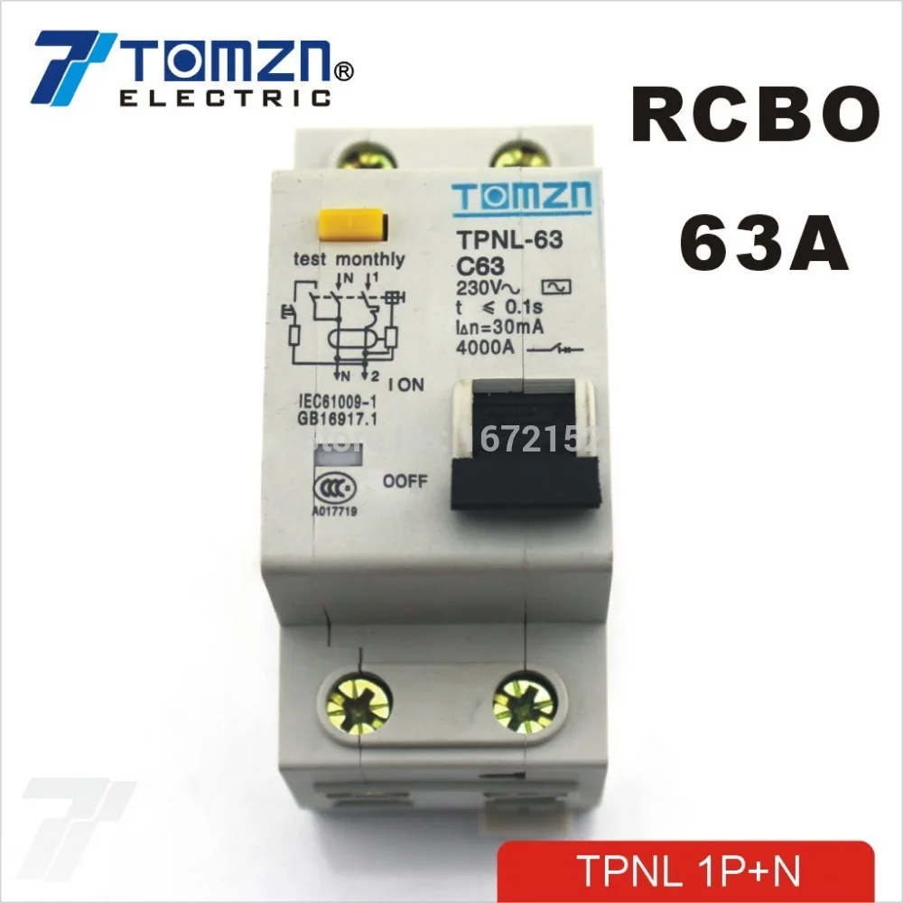 DPNL 1P+N 63A 230V~ 50HZ/60HZ Residual current Circuit breaker with over current and Leakage protection RCBO