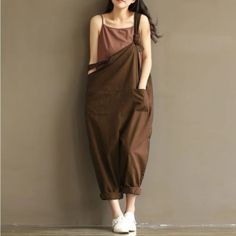 Mono liso holgado para mujer y niña, pantalones bombachos con tirantes, pantalón informal, talla grande M-3XL
