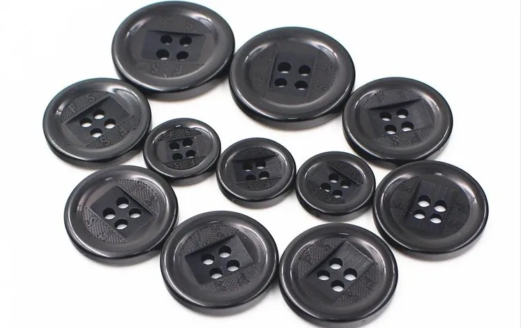 50pcs/lot 15-25mm black resin plastic 4-holes round flatback buttons for windbreaker suit sewing diy accessories1405