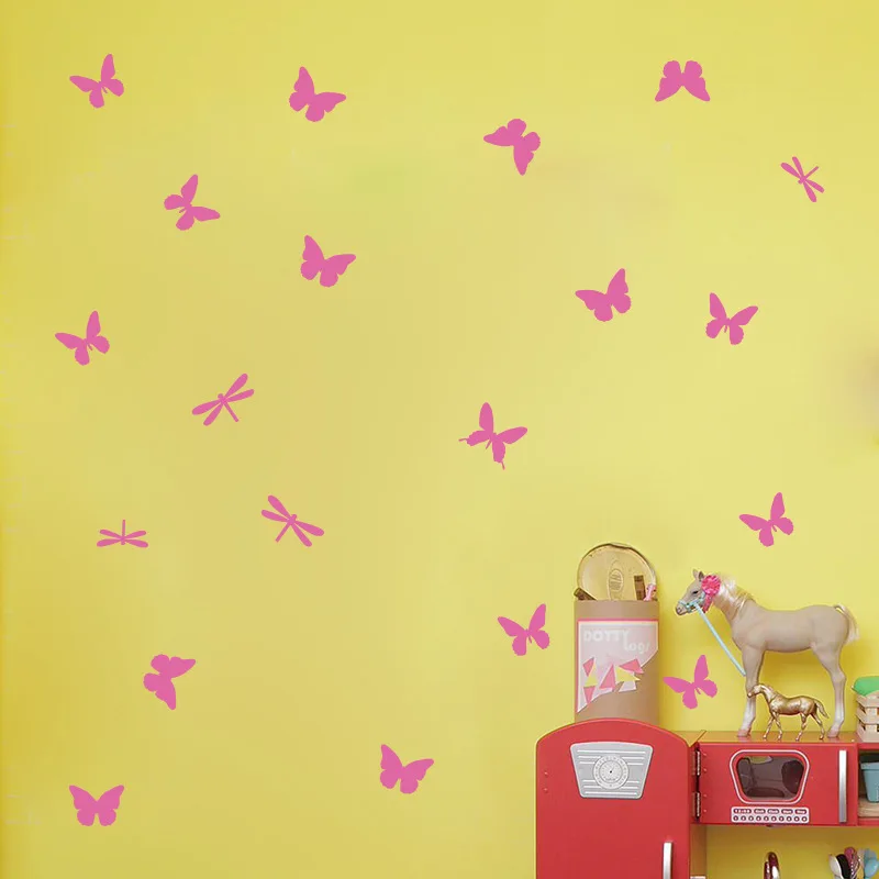 14pcs/set Cartoon Butterflies Dragonfly Wall Stickers For Kids Child Room Art Mural Wardrobe Fridge Decoration Vinyl Wall Decals