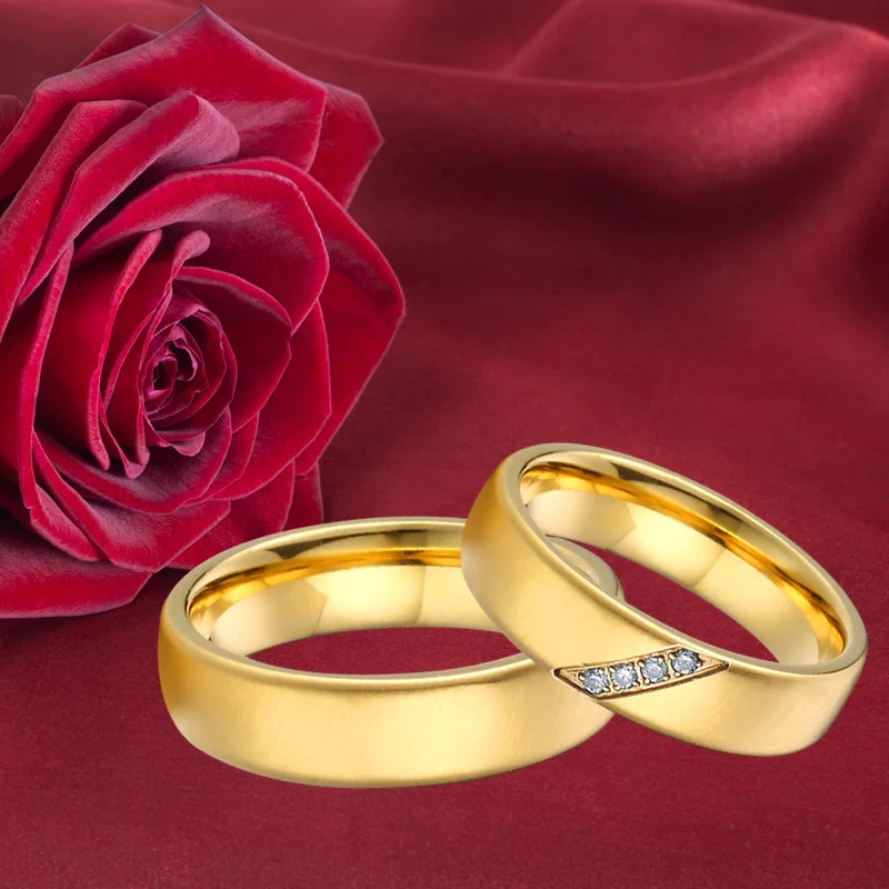 Love Alliance Gold Color Matte marriage wedding couple rings set for men and women proposal his and hers stainless steel jewelry