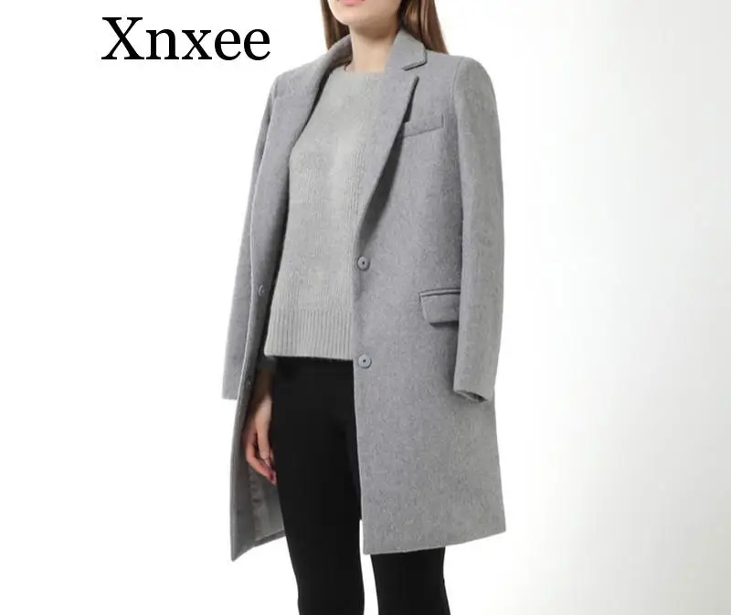 

Xnxee Womens Wool Coats European Style High Quality Autumn Winter Jackets Slim Woolen Cardigan Gray Jacket Elegant Blend