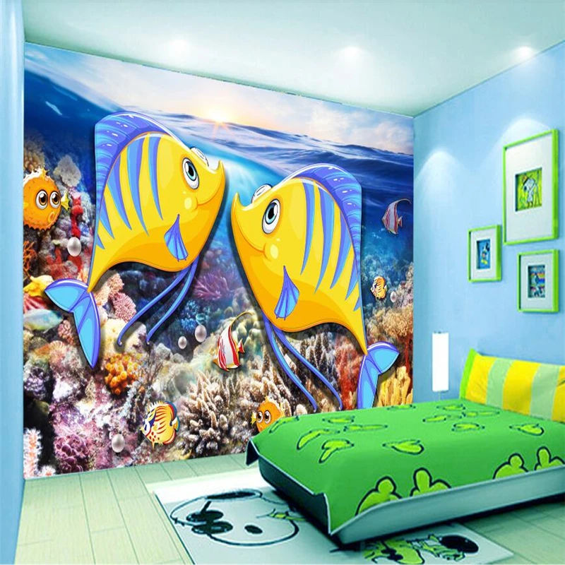 

wellyu papel de parede Custom wallpaper Underwater world kiss fish cartoon cute children's room wall background infantil