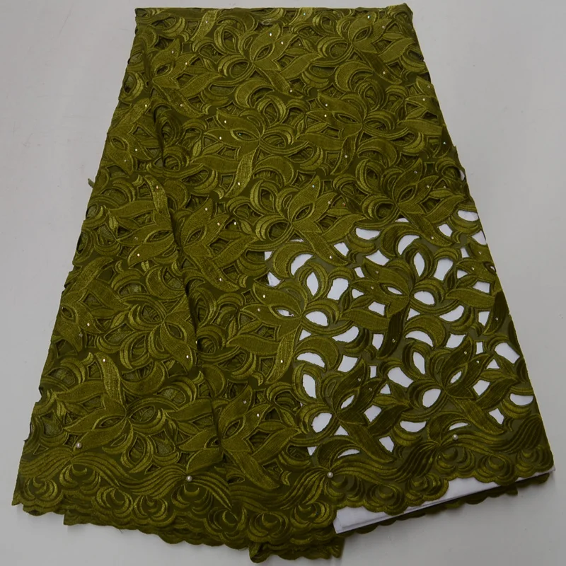 (5yards/pc) high grade hand cut African cotton voile lace fabric army green Swiss lace fabric for party dress CLP82