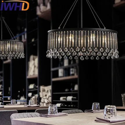 IWHD Crystal LED Pendant Lamp Vintag Industrial Pendant Lights Loft Style Iron Circular Retro Pendant Lamparas Home Lighting