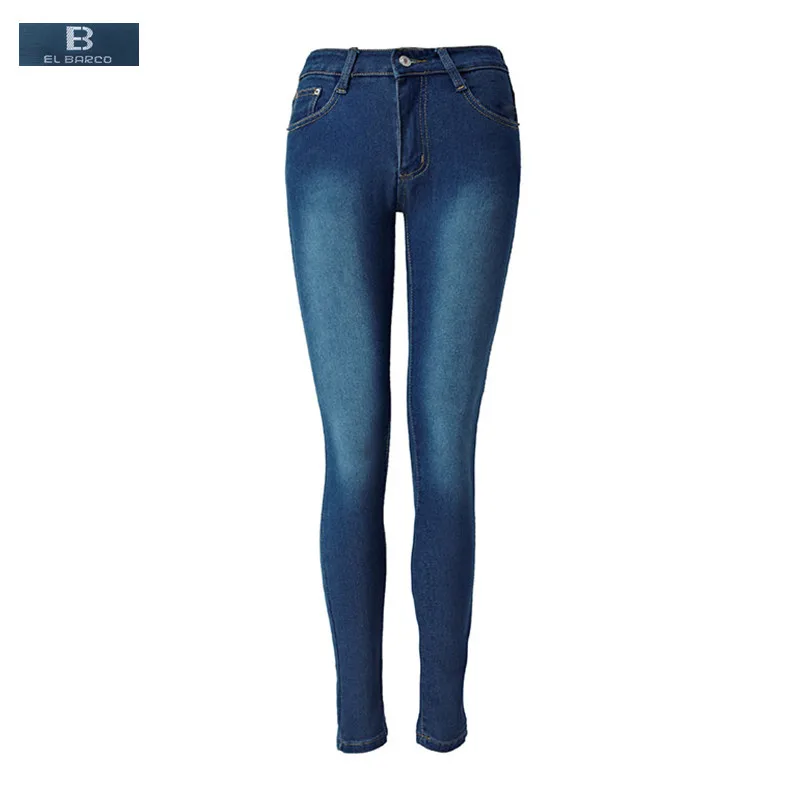 

[EL BARCO] New Cotton Jeans Female High Waist Soft Jeans Women Solid Blue Pockets Long Skinny Pencil Pants Casual Trousers 2XL