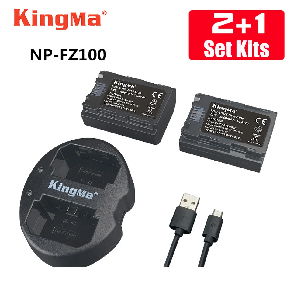 

KingMa 2pcs NP-FZ100 Battery+np fz100 Dual Batteries charger for SONY ILCE-9 A7m3 a7r3 A9 7RM3 BC-QZ1 micro single camera