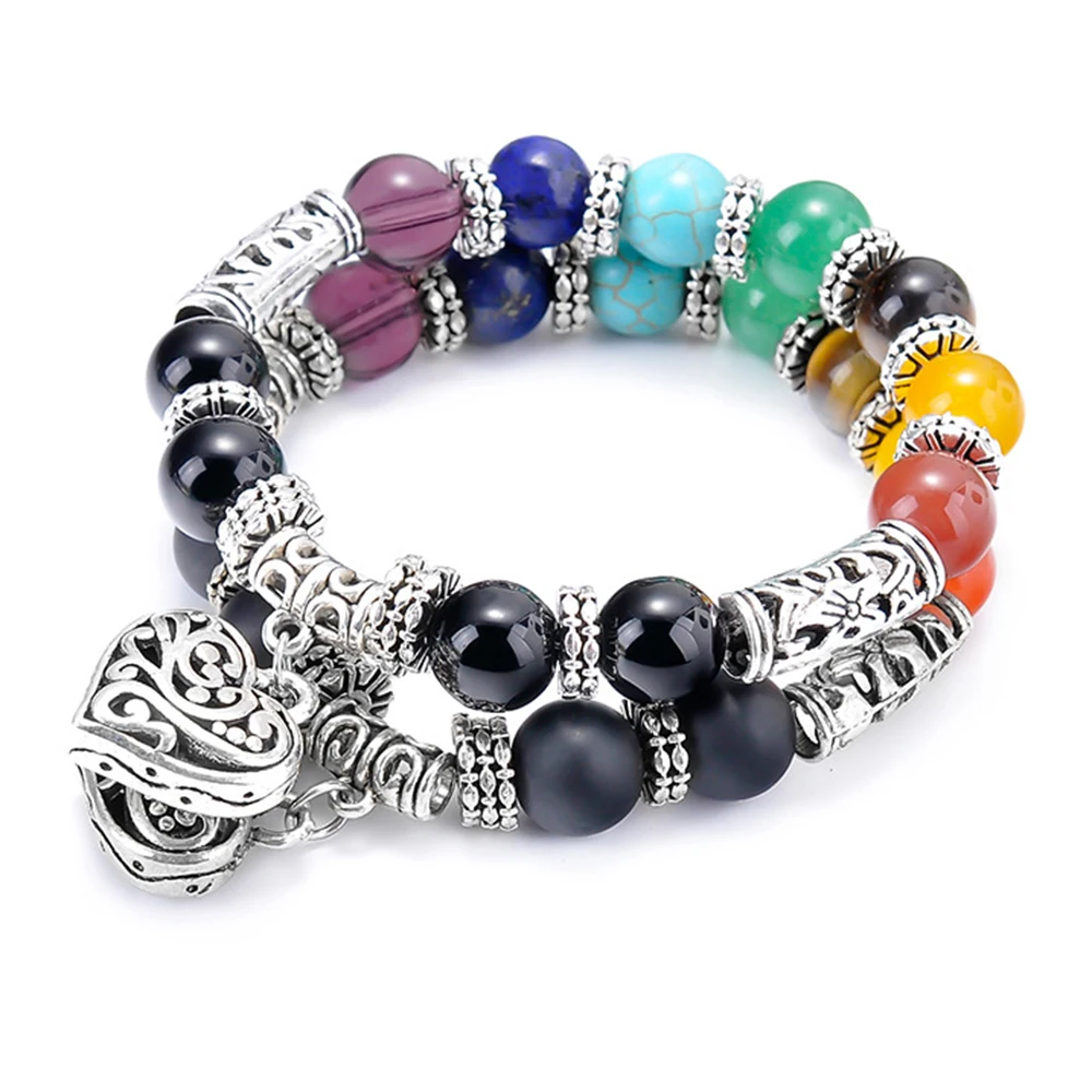 MG0470 New 7 Chakra Designer Bracelet Natural Gemstone Energy Bracelet heart Charm Balance Yoga Bracelet for Women