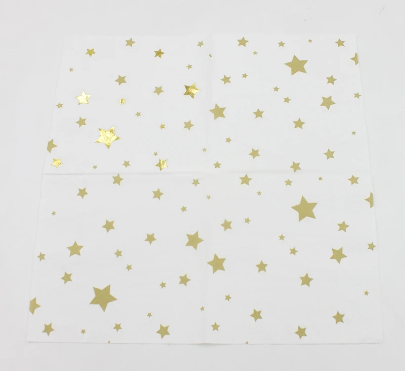 [RainLoong] 3Plys Beverage Gold Foil Paper Napkin Five-pointed Star Festive & Party Supply Tissue Serviettes Decoupage 25cm*25cm