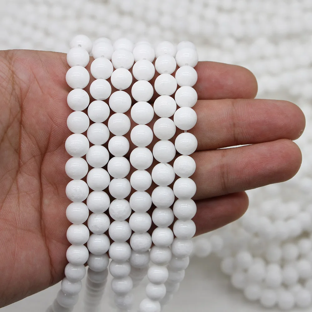 1strand/lot 4 6 8 10 12 mm Natural Stone White Porcelain Jades Round Loose Spacer Beads For Jewelry Making Findings DIY Bracelet