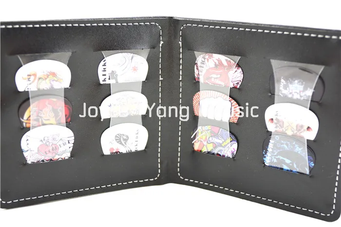 Portable Leather Guitar Picks Wallet&12pcs Rock Style Celluloid Guitar Picks Plectrums Free Shipping