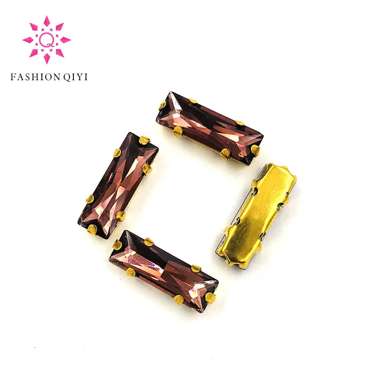 Free shipping 5X10/5X15mm Wine red glass sew on rhinestones gold bottom rectangle shape loose rhinestones DIY wedding decoration